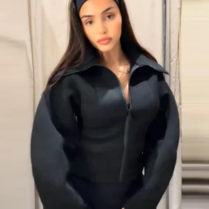 Casual Zippers Short Coats Women's Loose Full Sleeves Waist-cinching Turn-down Jackets 2026 New Spring  Ladies Solid Outwear