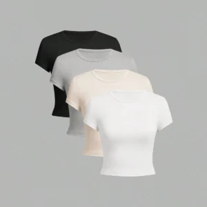 4 Pieces Solid Color Basic Short-Sleeved Tight-Fitting T-Shirt for Women's Casual Summer Minimalist Women's Style Top O-Neck