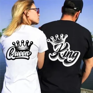King Queen Crown Print Lover Couples Tee Shirt Harajuku Women T-shirt Crown Couple Matching Tshirt Clothes Summer Women Tops
